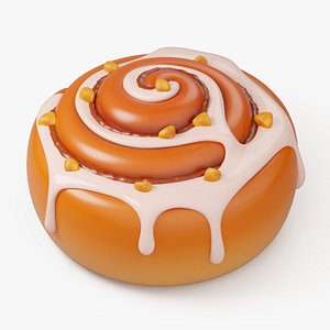Cinnamon Roll with Icing and Nuts 3D model