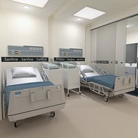 Hospital Room With Neonatal Beds And Divider Beige