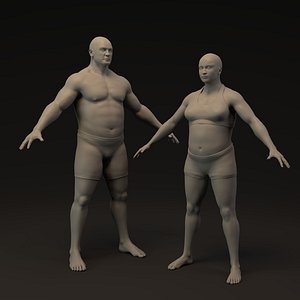 Human Male and Female - Heavy Man and Woman Base Mesh Bundle 