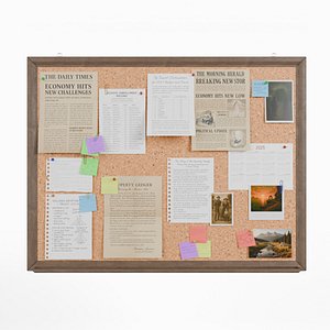 Customizable Wooden Wall Cork Board - Rectangular Classic Pin Notice Board 3D