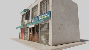 3D model typical street Building with shops with 4k pbr textures