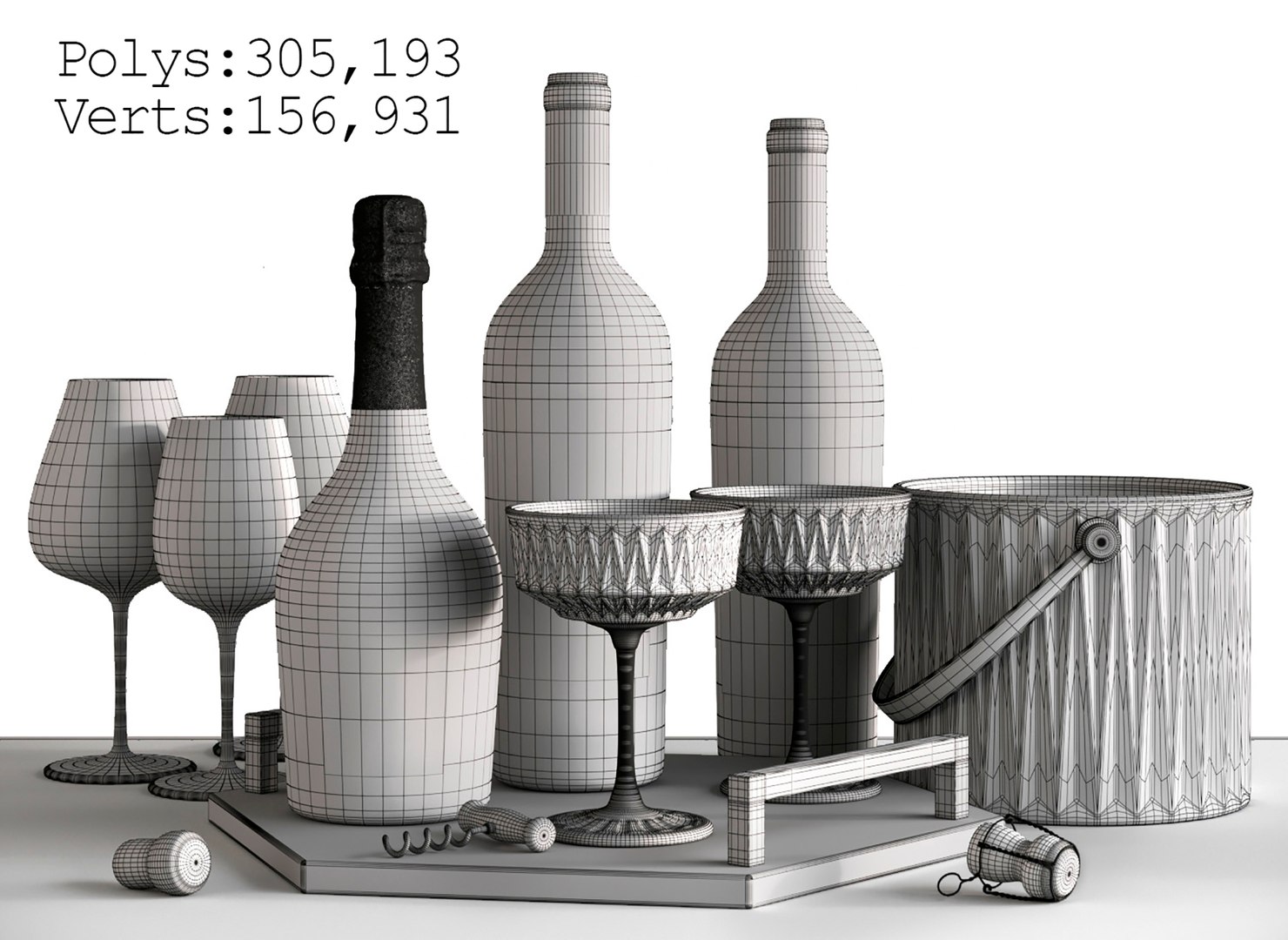 3D 3D Wine Set 2 - TurboSquid 2144706