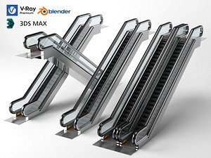 3D model Modern Commercial Escalator Moving Stairs Lift Asset Pack
