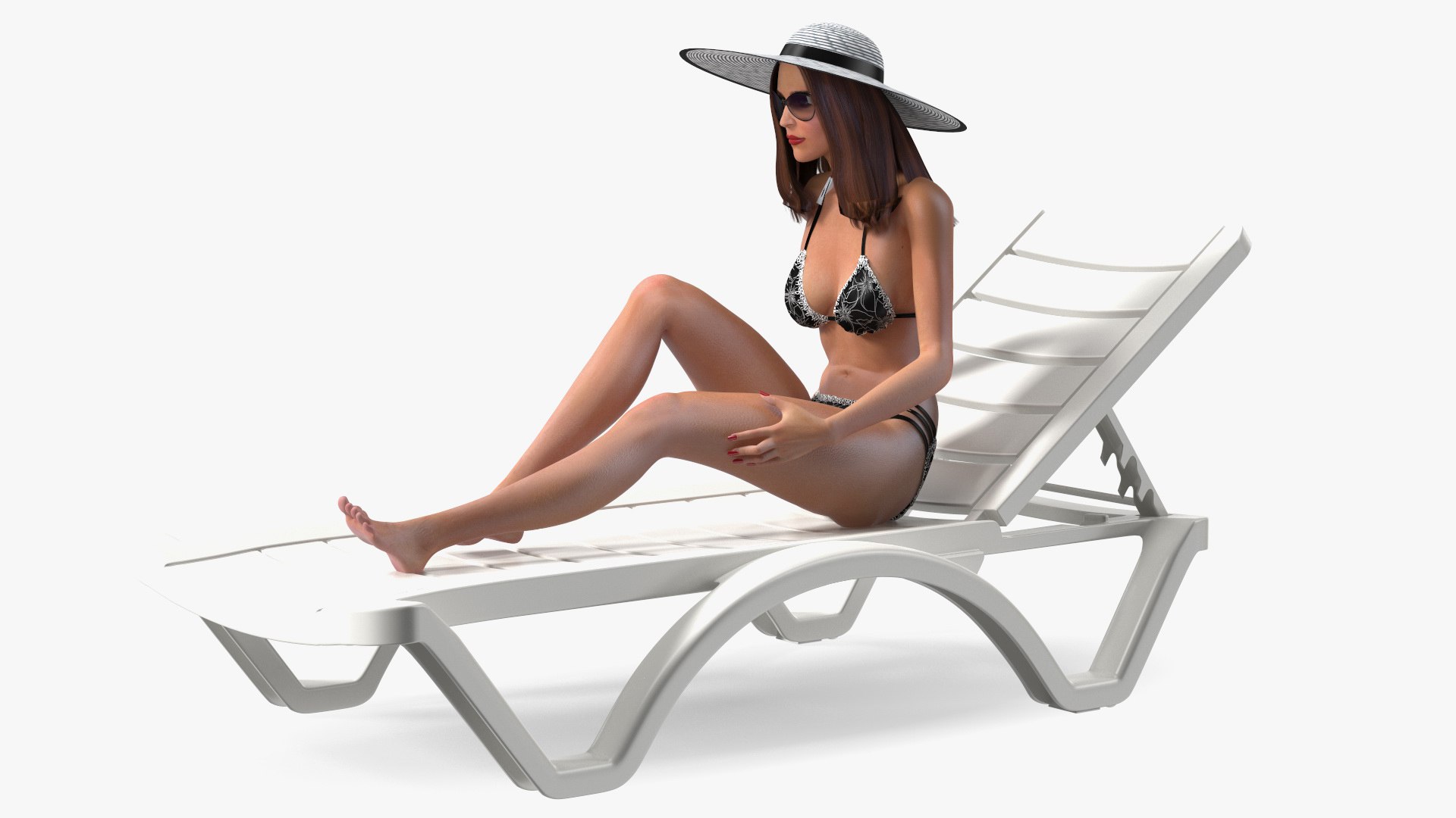 Women in Bikini Lying on Chaise Lounge Rigged for Cinema 4D 3D model preview