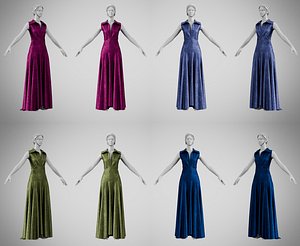 3D model Dress 55 Velvet Colors With Design Collection 2