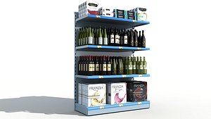 3D model supermarket shelves wine