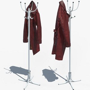Red Leather Coat with Coat Tree