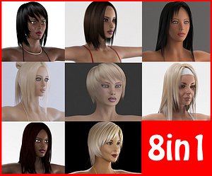 girls 1 woman 3d model
