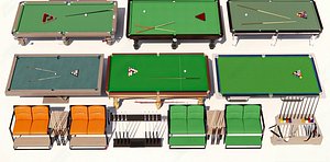 Billiard Table Pool Table Billiard Rack with Cues and Accessories 3D model