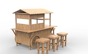 3D Wooden Cart with Canopy 3D model