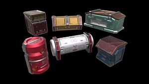 6 crates containers boxes 3D model