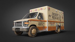 Desert Rescue Ambulance 3D Model Game-Ready Cinematic Vehicle Low-poly 3D model 3D model