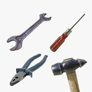 3D model Old soviet household-tools screwdriver hammer pliers wrench