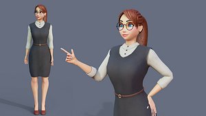 Cartoon Office Girl Rigged Blender