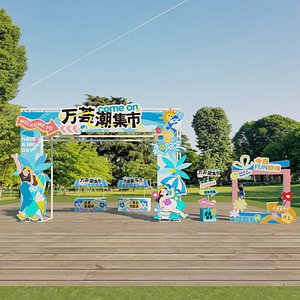 3D Summer Trendy Market storefront Stall signage Modern night market stall storefront model