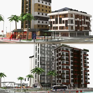 city block 1 buildings 3D model