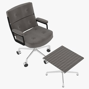Eames Executive Chair Black Frame Taupe Fabric and Ottoman by Herman Miller