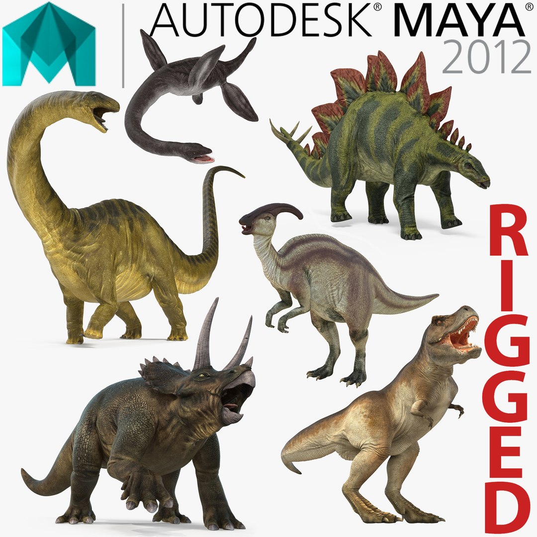 Rigged Dinosaurs Collection for Maya 3D model preview
