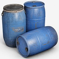 Weathered Blue Plastic Barrels Pack - Game Ready PBR