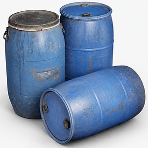 Weathered Blue Plastic Barrels Pack - Game Ready PBR