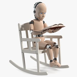 Cyborg Child Reading in Rocking Chair 3D model