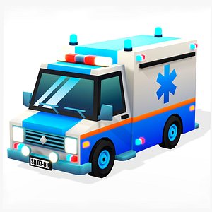 CAR LOW POLY CAR AMBULANCE WHEELS HOSPITAL