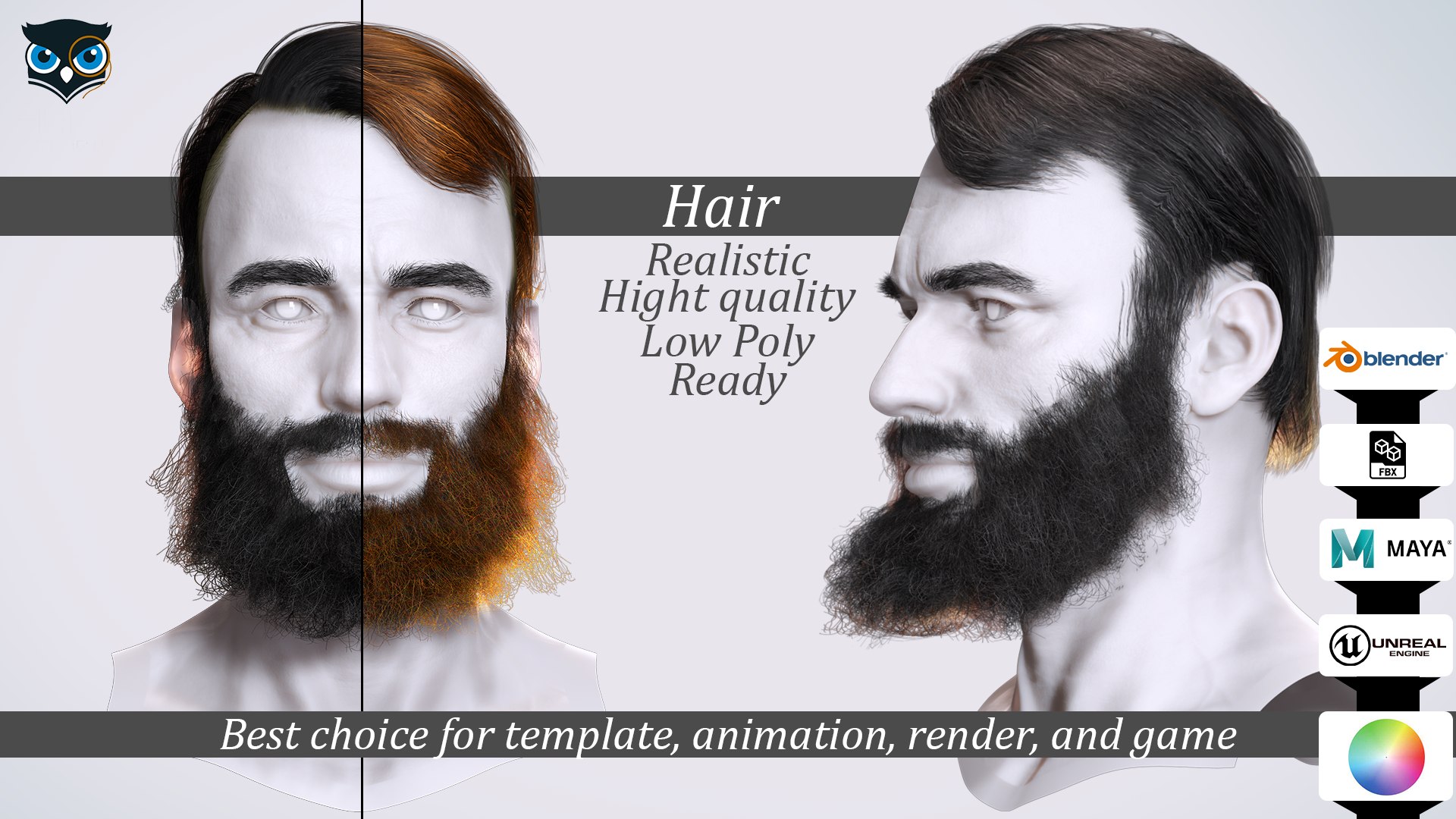 Thick Beard With Classic Hair - Game-Ready Asset Model - TurboSquid 2395995
