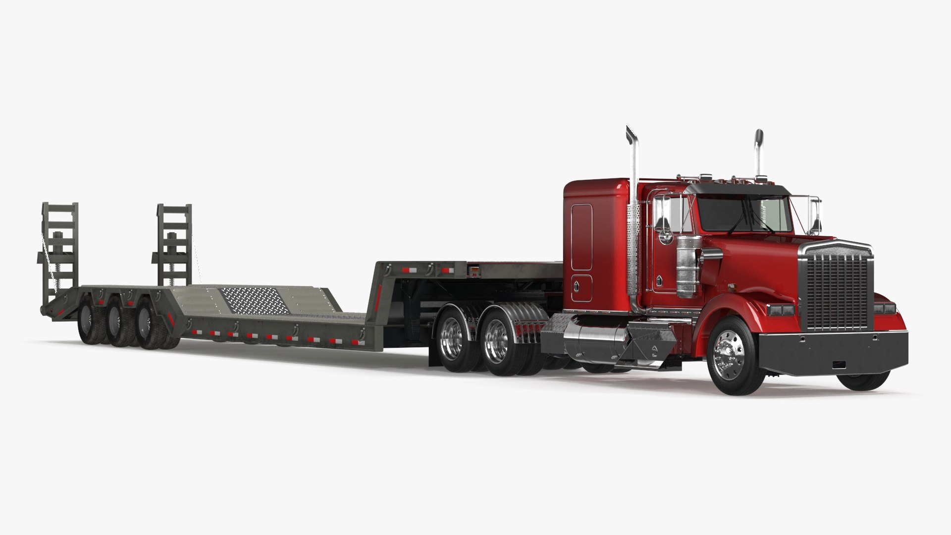 Semi Truck with Flatbed Trailer 3D model preview