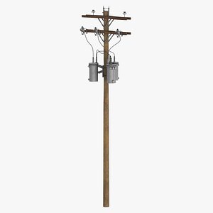 Wooden Power Lines 02 No Wires Clean and Dirty 3D model