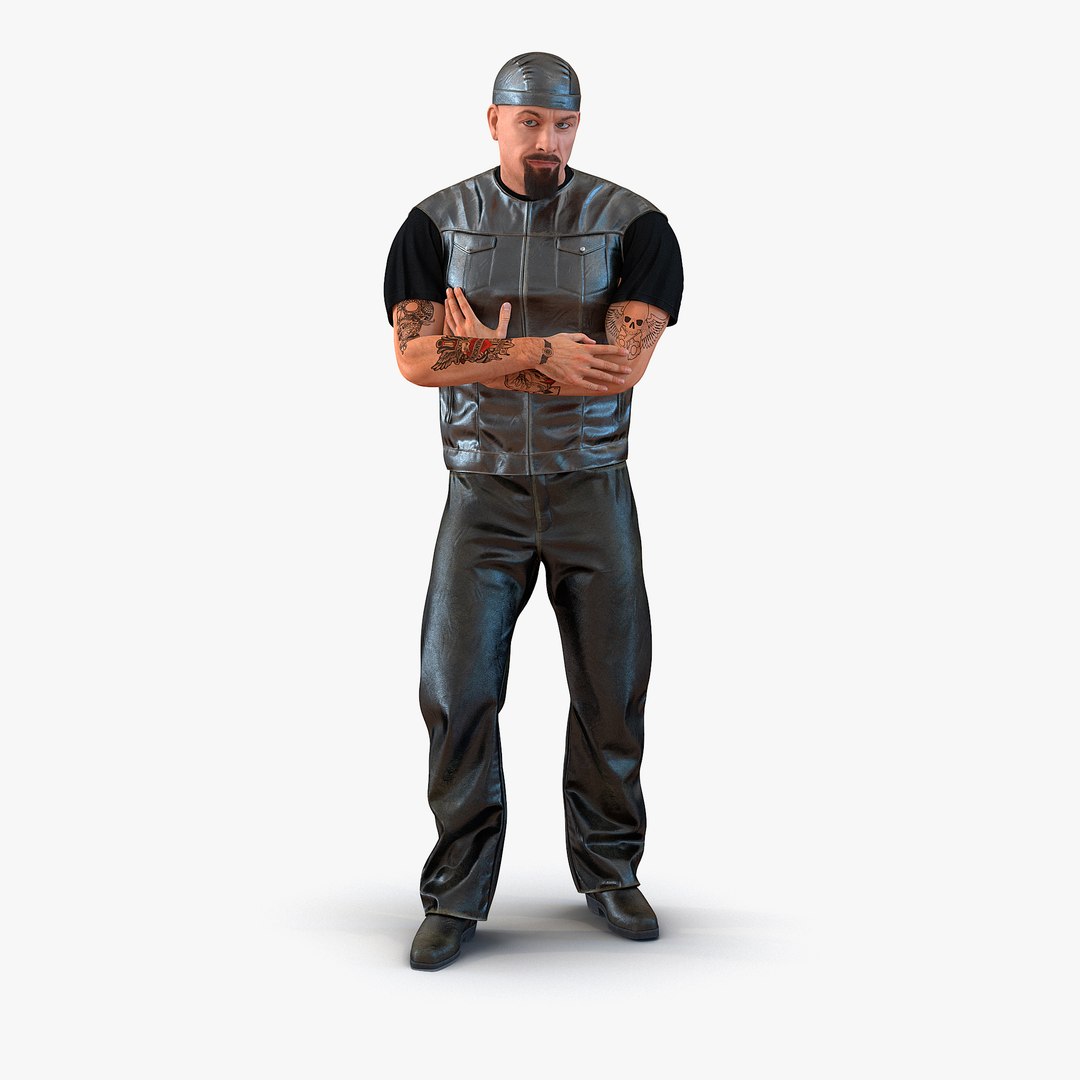 Biker Man Generic Rigged with Fur 3D model preview