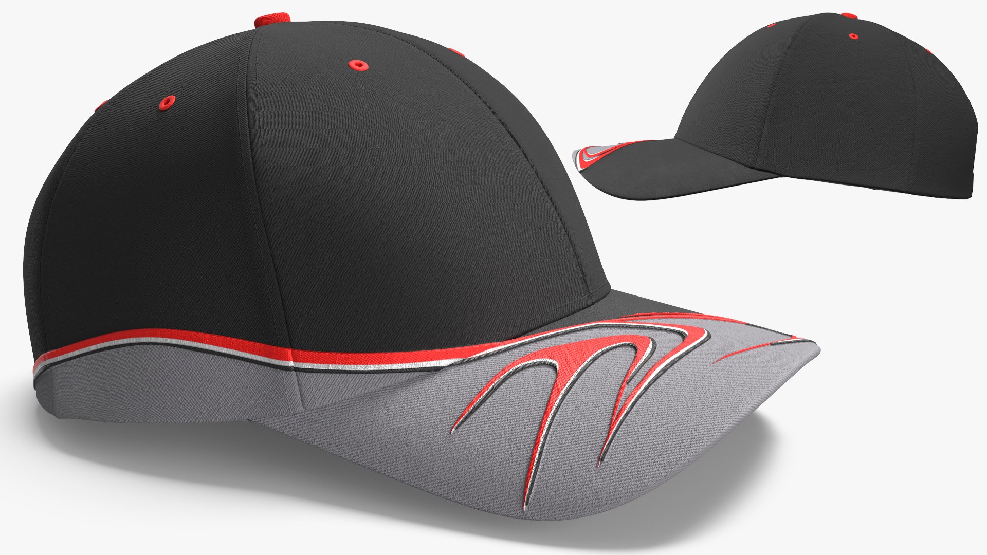 Flame Stripe Curve Brim Cap Red Black 3D model preview