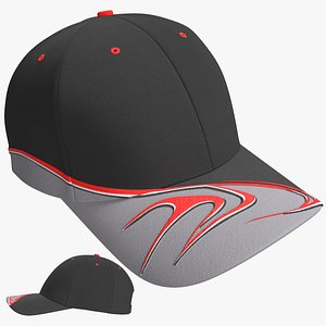 Flame Stripe Curve Brim Cap Red Black 3D