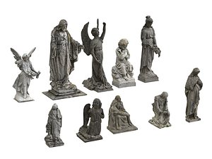10 cemetery statues pack 3D model