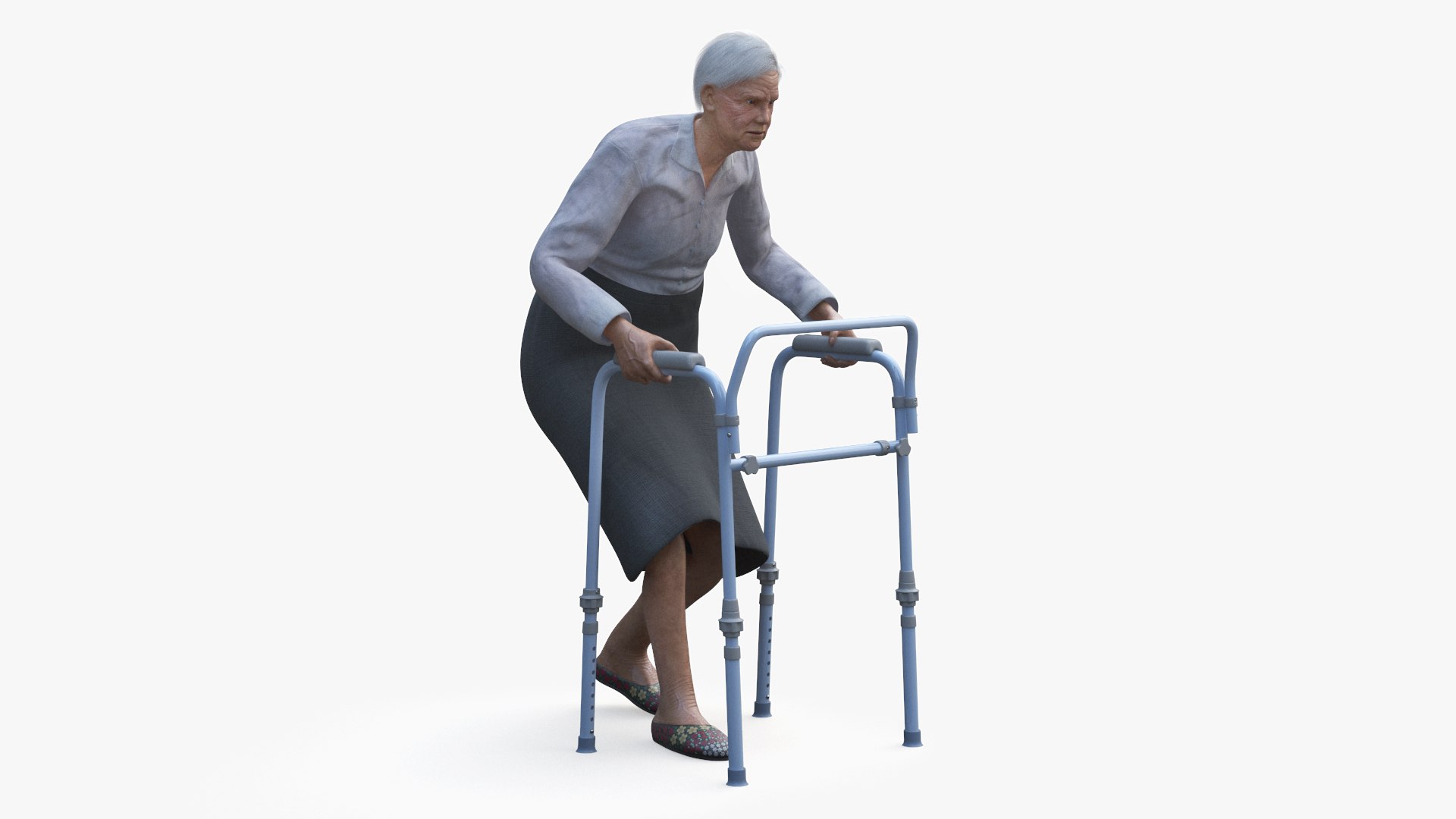 Older Woman with a Walker 3D model preview