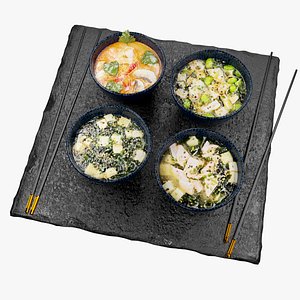 3D set of Asian soups in PBR