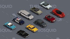 3D Low Poly Car Pack 02 Isometric Low-poly 3D model model