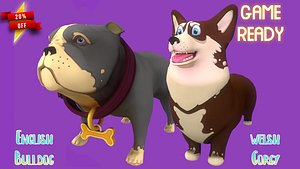 Brown Corgy and Grey Bulldog