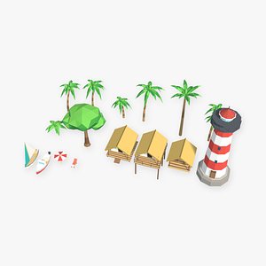 Tropical Island Kit Palms Bungalows Boats Beach Props Game Ready