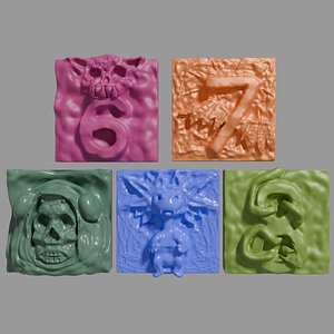 Set of tiles with numbers and creatures model