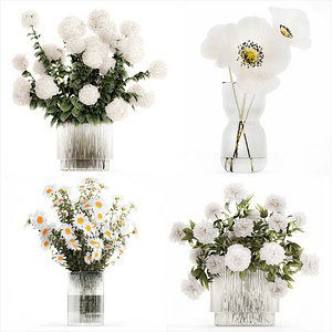 Flower Bouquets Chamomile Peonies Poppy Hydrangea 596 model