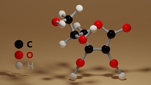 Ascorbic Acid Vitamin C Molecular C6H8O6 3D model