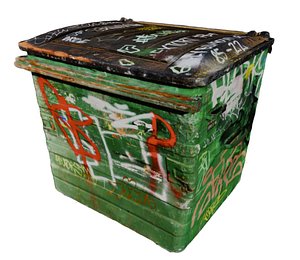 3D Green Graffiti Industrial Waste Bin - 8K UHD model