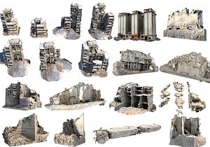 Concrete Rubble Buildings Mega Pack