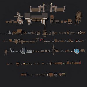 300 Fantasy Medieval Interior Exterior Furniture Props Collection - Game Ready Low Poly