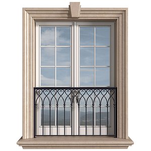 3D Classic facade window with French balcony