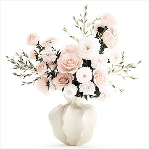 3D Bouquet white flowers peony rose wedding decor vase