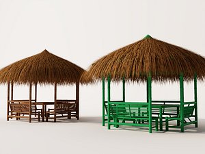 Tropical Bamboo Pavilion Gazebo Pack PBR Game Ready model