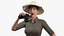 Safari Explorer Woman with Binoculars Rigged for Cinema 4D