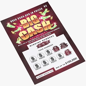 3D Big Cash Lottery Ticket with Erased Scratchcard model