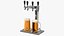 Torre de cerveza de acero inoxidable de cuatro grifos con jarras de cerveza